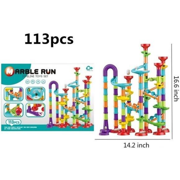 113 Pcs Marble Run for Kids Compact Set, STEM Learning Construction Building Toy - Picture 5 of 6